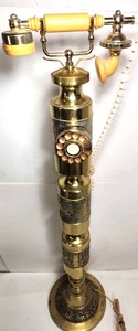 lot 295 image: Awesome Vintage Fancy Brass Hotel Lobby Style Floor Standing Rotary Telephone