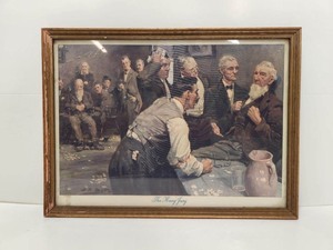 lot 320 image: Framed Antique Litho Print Hung Jury by Harold Mathews Brett