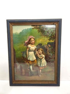 lot 319 image: Lovely Antique Full Color Lithograph w2 Sisters