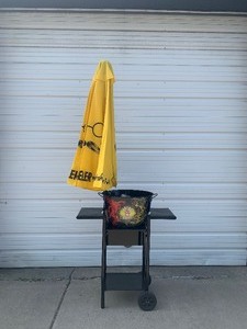 lot 287 image: Brand New Angry Balls  Angry Orchard Rolling Serving Station wTraveler Beer Co Patio Umbrella 