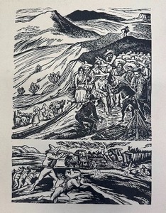 lot 364 image: Original 1940s Linocut Print by Alberto Beltran - Guerilla Fighters Against Victoriano Huertas Dictatorship