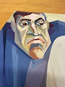 lot 363 image: 1950s era Original Oil on Illustration Board Painting - Man wDaisy - Dorothy Divers