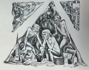lot 376 image: Original 1954 Pen & Ink Drawing by Dorothy Divers - Artists Dilemma