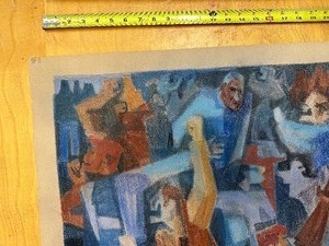 lot 381 image: Mid Century 1960s era Original Painting by Dorothy Divers - Angry Mob