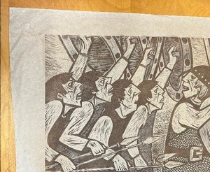 lot 386 image: Fantastic Mid Century Woodcut Print - Medieval Soldiers