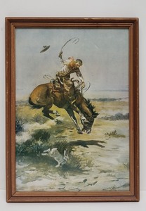lot 396 image: Vintage CM Russell Cowboy Life Print Framed