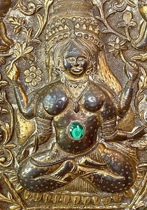 lot 21 image: Vintage Brass Hindu God Octagon Embossed Metal Wall Art