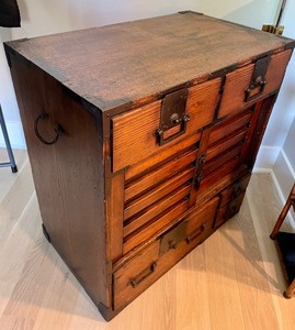 lot 55 image: Vintage Japanese Iron Mounted Elmwood Cabinet