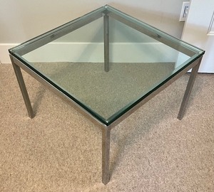 lot 123 image: Heavy Chrome Based Glass Top Table