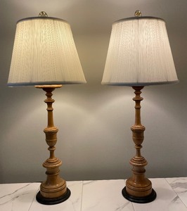 lot 163 image: Pair of Decorative Vintage Wooden Post Table Lamps