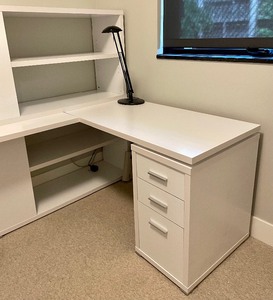 lot 167 image: White Corner Desk with Shelves and File Drawers
