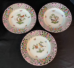 lot 189 image: Set of 10 Rothschild Bird Herend Hand Painted Pierced Plates