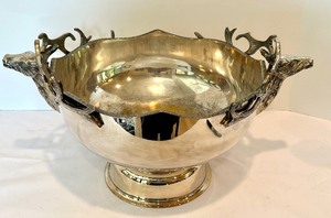 lot 198 image: Vintage Soppil Wolff Silver Plate Stag Figurine Punch Bowl  Ice Bucket