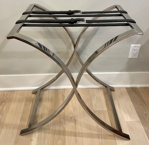 lot 212 image: Chrome Based Folding Table Stand with Decorative Belts