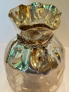 lot 102 image: Vintage Asprey of London Almazon Silver Plate Cinched Money Bag Vase