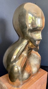 lot 243 image: Abstract Figural Solid Brass Sculpture on a Wooden Base