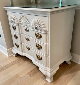 lot 45A image: Lovely Vintage Three  Drawer Dresser with Glass Top