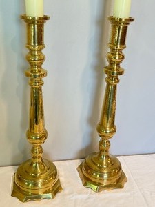 lot 30 image: Pair of Tall Brass Candlestick Holders