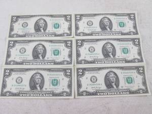 lot 240 image: (CNTR) 6 - $2 Dollar Bills - Serial...
