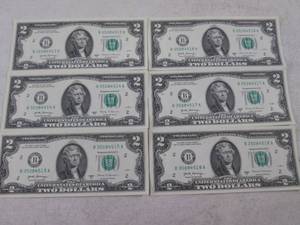 lot 242 image: (CNTR) 6 - $2 Dollar Bills - Serial...