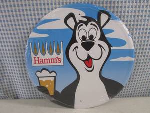 lot 257 image: (EC1) Round Hamms Bear Tin Sign - ...