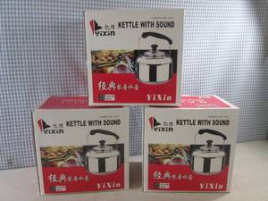 lot 354 image: (F-0) 3 Stainless Steel Tea Pots wi...