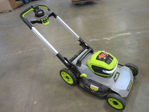 lot 36 image: RYOBI 40-Volt HP Brushless 21 in. Cordless Battery Walk Behind Dual-Blade Self-Propelled Mower (Tool Only) (MISSING BAGGER)
