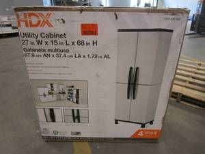lot 37 image: HDX Plastic Freestanding Garage Cabinet in Gray (27 in. W x 68 in. H x 15 in. D) (OPEN BOX)