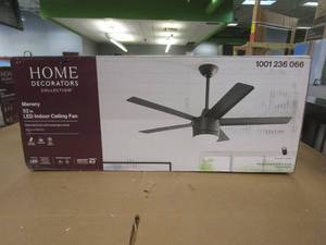 lot 75 image: Home Decorators Collection Merwry 52 in. Integrated LED Indoor Matte Black Ceiling Fan with Light Kit and Remote Control (OPEN BOX)