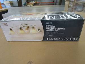 lot 99 image: Hampton Bay Andenne 3-Light 26.3 in. Transitional Brushed Nickel Bathroom Vanity Light with Bell Shaped Marbleized Glass Shades (OPEN BOX)
