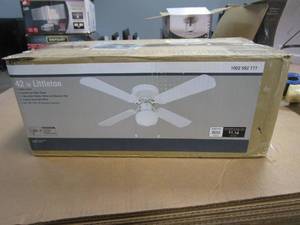 lot 132 image: Littleton 42 in. LED Indoor White Ceiling Fan with Light Kit (OPEN BOX)
