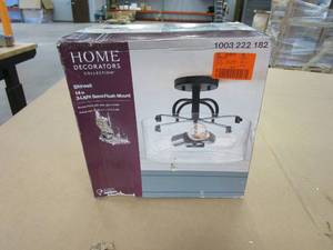 lot 63 image: Home Decorators Collection Shirwell 3-Light Bronze Semi-Flush Mount with Clear Glass Shade (OPEN BOX)