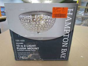 lot 70 image: Hampton Bay Juliard 13 in. 2-Light Chrome and Crystal Flush Mount (OPEN BOX)