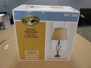 lot 138 image: Hampton Bay Rhodes 28 in. Bronze Table Lamp with Natural Linen Shade (OPEN BOX)