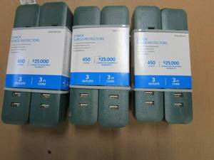 lot 142 image: 3 PACK - 3 ft. 3-Outlet 2-USB Surge Protector (2-Pack)