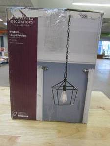 lot 185 image: Home Decorators Collection Weyburn 1-Light Bronze Farmhouse Hanging Mini Kitchen Pendant Light (OPEN BOX)