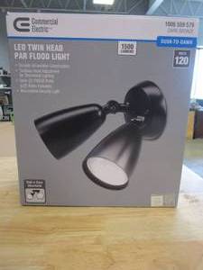 lot 215 image: Exclusive Commercial Electric Twin-Head Directional Bronze Outdoor Integrated LED Flood Light for Outdoor Security Lighting with Photocell (OPEN BOX)