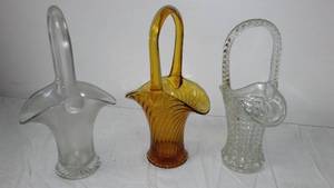 lot 30 image: Glass Basket Vases (3).