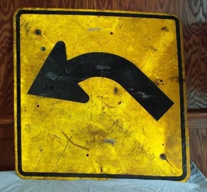 lot 233 image: Metal Curve Ahead Sign
