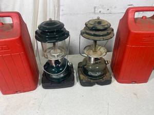 2 Coleman camping lanterns with case.