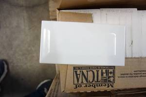 lot 43 image: (4 Boxes) American Olean Ceramic Wall Tile Ice White 3 x 6 Bevel