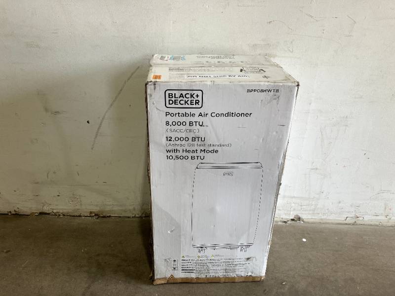 BLACK+DECKER BPP08HWTB 8,000 BTU SACC/CEC (12,000 BTU ASHRAE) Portable Air  Conditioner with Heat and Remote Control, White 