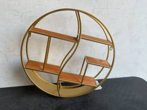 lot 207 image: GLCS GLAUCUS 23 inch Round Gold Metal  & Wood Wall Shelf