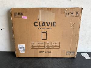 lot 212 image: Clavie 22 in. W x 30 in. H Medium Square Black Wood Framed Wall Mirror