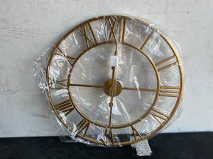 lot 218 image: Large Modern Gold Metal Round Roman Numeral Wall Clock