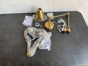 lot 224 image: Wingo Set of Two Brass Finish Gold Swing Arm Wall Lamps