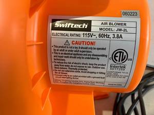 lot 145 image: Swiftech 115V 60Hz 3.8A Electric Air Blower for Inflatable Bounce Houses