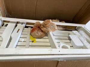 lot 151 image: Outsunny White Slatted Wood Patio Swing with 2 Built-in Cup Holders and Chains