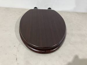 lot 193 image: Angel Shield Elongated Dark Walnut Finish Wood Toilet Seat with Quiet Close
