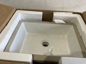 lot 199 image: Lordear White Porcelain Ceramic Rectangular Undermount Bathroom Sink